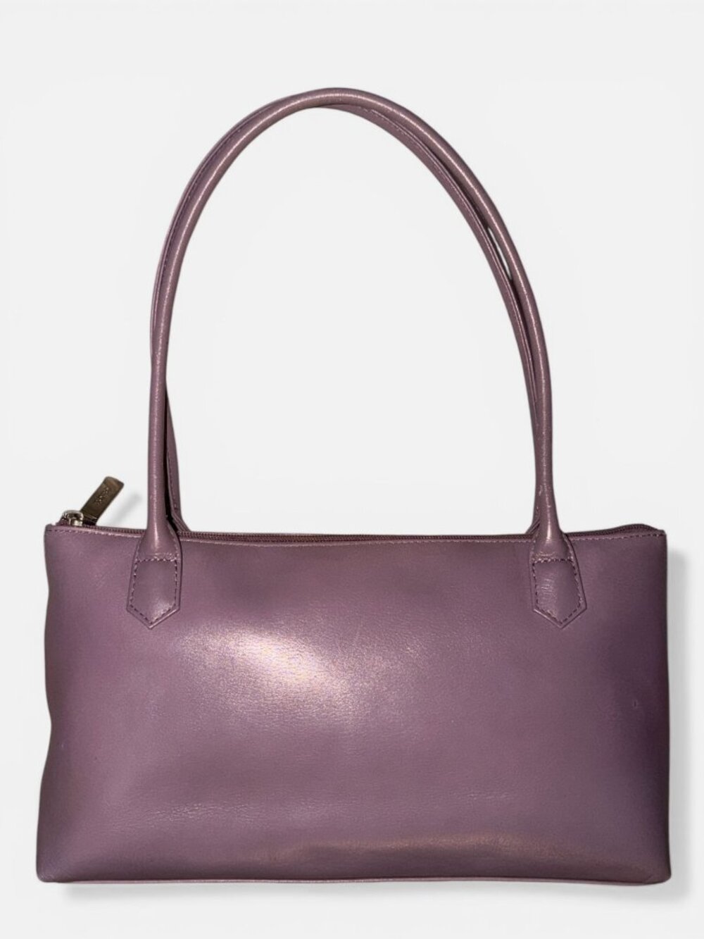 VTG Hobo East West Shoulder Bag Mauve Purple Leather 2-Handle Handbag Y2K Spring - Picture 3 of 8